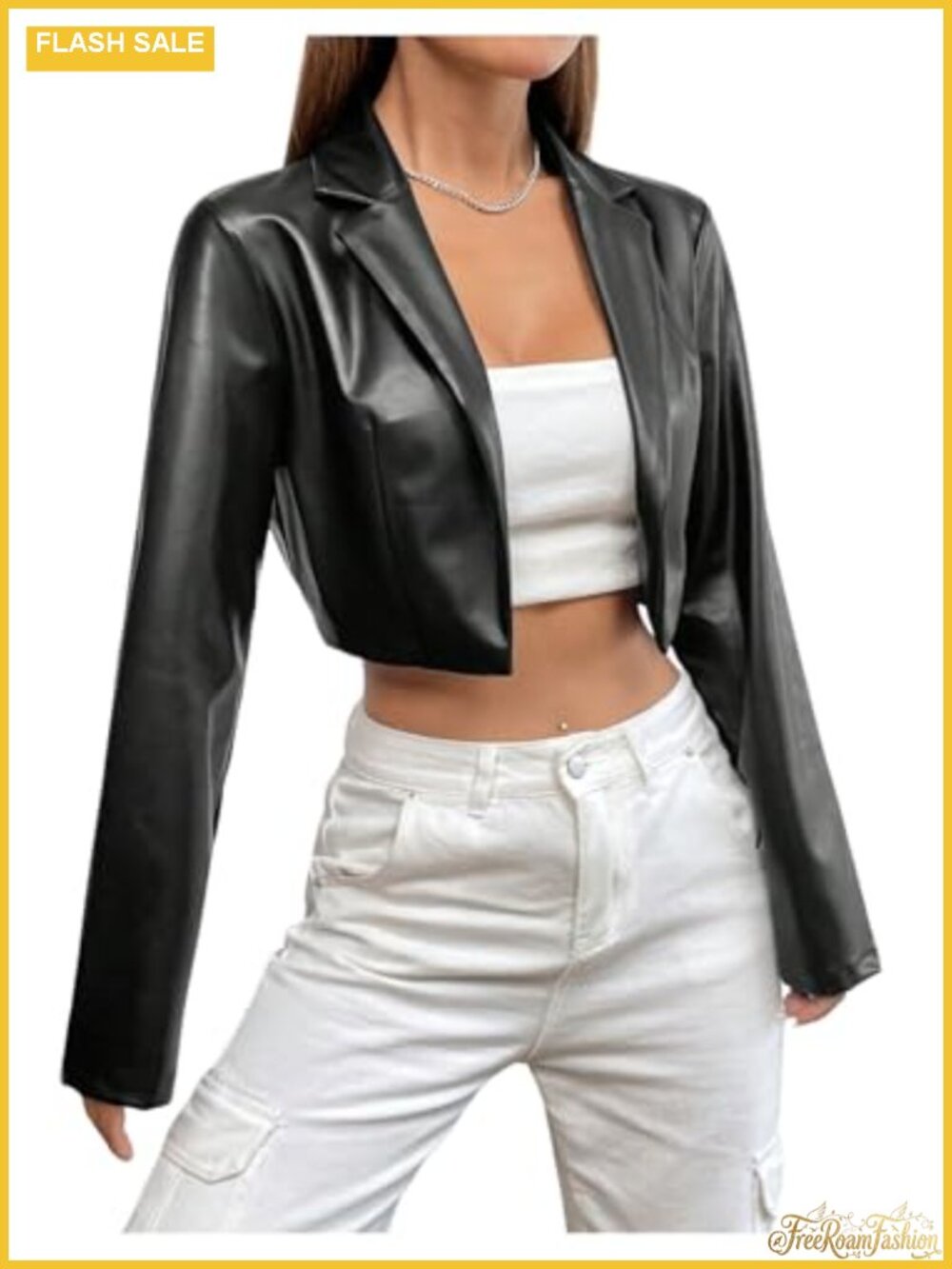 Faux Leather Cropped Moto Biker Jacket Asymmetrical Zip Quilted Shoulder